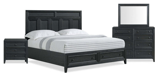 Ensemble de chambre à coucher Casa 6 pièces avec lit, commode, miroir et table de nuit, noir - format très grand lit | Casa 6pc Bedroom Set with Bed, Dresser, Mirror & Nightstand, Black - King Size