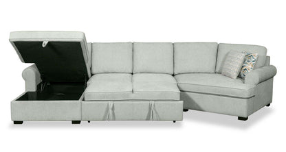 Scott Living Haven 3-Piece Right-Facing Chenille Fabric Cuddler Sleeper Sectional with Storage - Seafoam Blue | Canapé-lit sectionnel enveloppant de droite Haven de Scott Living 3 pièces en tissu de chenille avec rangement - écume de mer