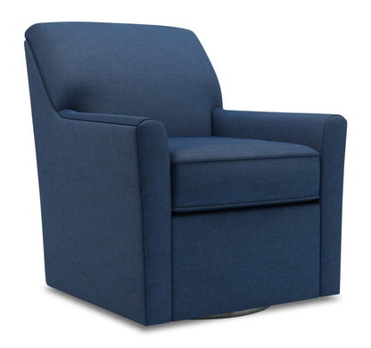 Fauteuil d’appoint pivotant personnalisable Sofa Lab de 31 po fabriqué au Canada en tissu d’apparence lin - bleu Pax Navy | SWIV3149