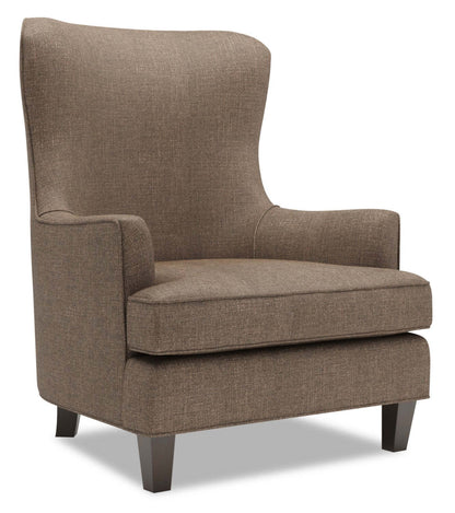 Fauteuil d'appoint à oreilles personnalisable Sofa Lab de 32 po fabriqué au Canada en tissu d'apparence lin - brun Luna Praline | AILE2591