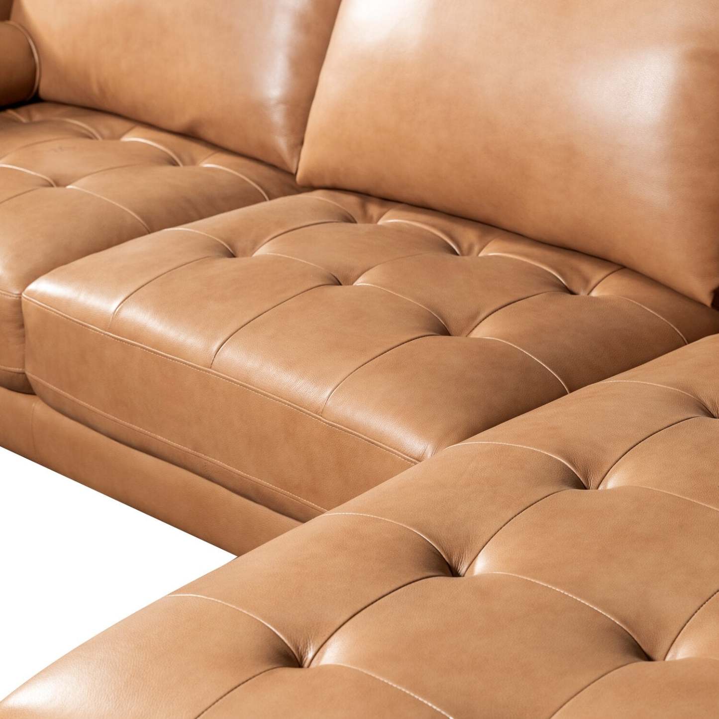 Edge 2-Piece Right-Facing Genuine Leather Sectional with Wood Legs and Removable Back Cushions - Brown | Sofa sectionnel droit Edge 2 pièces en cuir véritable avec pieds en bois et coussins de dossier amovibles - brun
