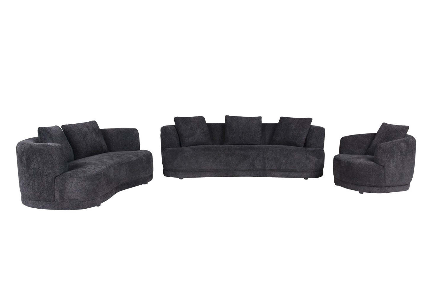 Fauteuil arrondi Moon de 35,8 po en tissu avec coussin décoratif - noir corbeau laineux