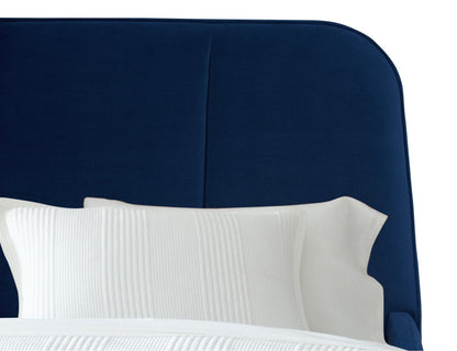 Lit plateforme rembourré Mave en tissu de velours bleu - format grand lit | Mave Upholstered Platform Bed in Blue Velvet Fabric - Queen Size