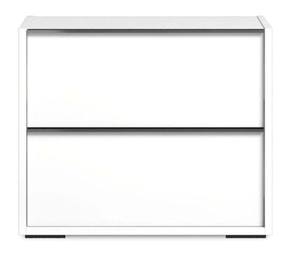 Table de nuit Raia à 2 tiroirs - Fabriquée en Italie, 24 L x 22 H, Moderne - Blanc | Table de nuit Raia à 2 tiroirs - fabriquée en Italie, 24 po (L) x 22 po (H), moderne - blanche