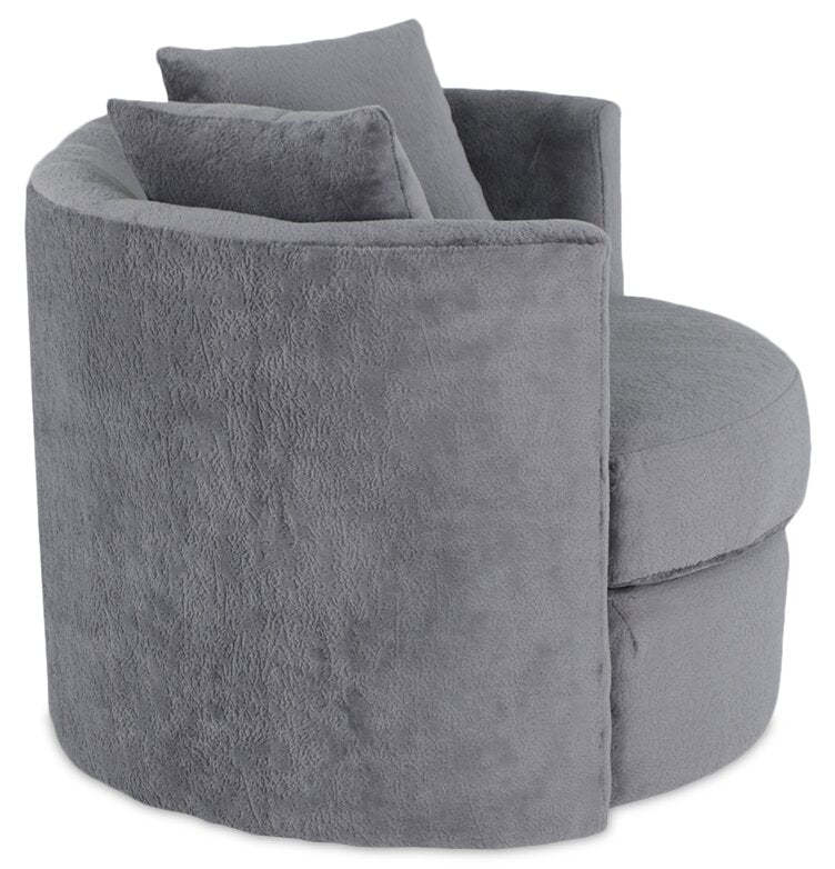 Made in Canada Petite 36 Chenille Fabric Swivel Cuddler Accent Chair - Plush Thunder Grey | Fauteuil d’appoint pivotant Cuddler Petite de 36 po fabriqué au Canada en tissu de chenille - gris Plush Thunder
