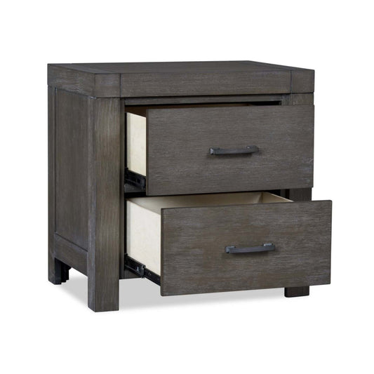 Table de nuit Koda à 2 tiroirs, 23,7 L x 23,7 H, Bois d'acacia - Gris | Table de nuit Koda de 23,7 po (L) x 23,7 po (H) à 2 tiroirs en acacia - grise