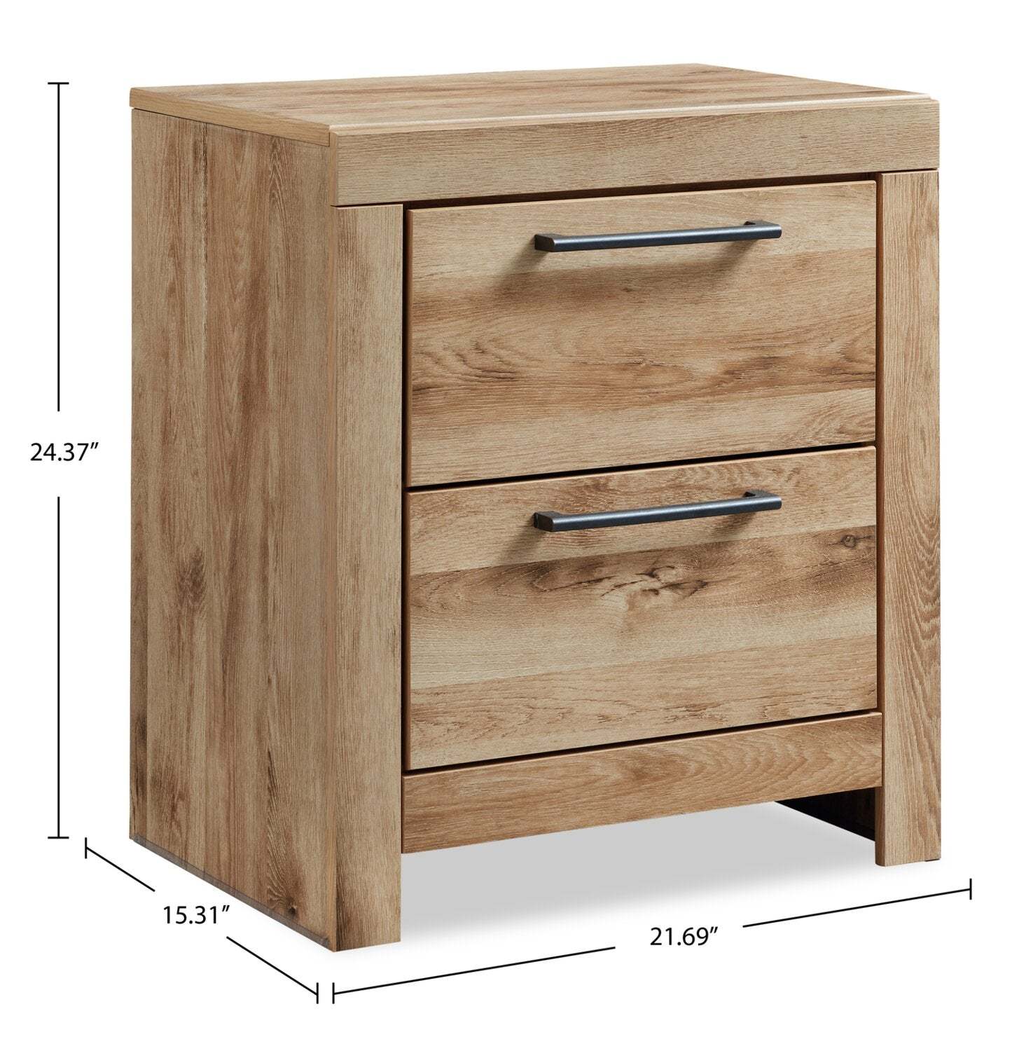 Table de chevet Derekson à 2 tiroirs avec ports USB, 21,7 L x 24,4 H - Naturel | Table de nuit Derekson de 21,7 po (L) x 24,4 po (H) à 2 tiroirs avec ports USB - naturelle