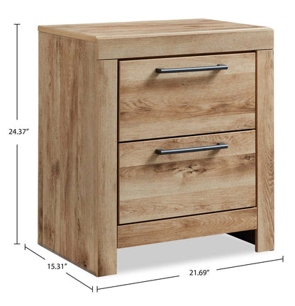 Table de chevet Derekson à 2 tiroirs avec ports USB, 21,7 L x 24,4 H - Naturel | Table de nuit Derekson de 21,7 po (L) x 24,4 po (H) à 2 tiroirs avec ports USB - naturelle
