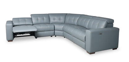 Sofa sectionnel à inclinaison électrique Geneva 3 pièces en cuir véritable avec appuie-têtes électriques et port USB - bleu piscine