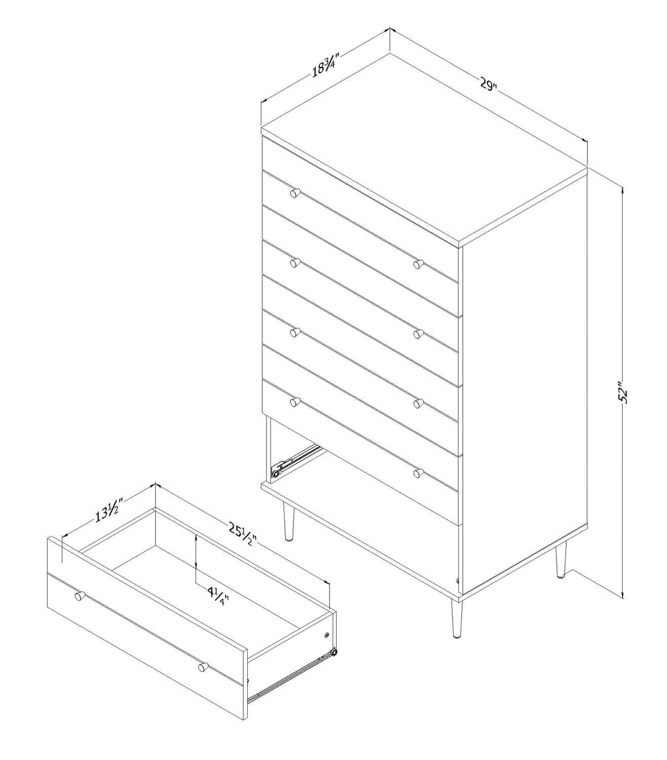 Commode de chambre à coucher Lake, 5 tiroirs, 29 L x 52 H, Fabriqué au Canada, Glam - Blanc | Commode verticale somptueuse Lake de 29 po (L) x 52 po (H) à 5 tiroirs pour la chambre à coucher, fabriquée au Canada - blanche
