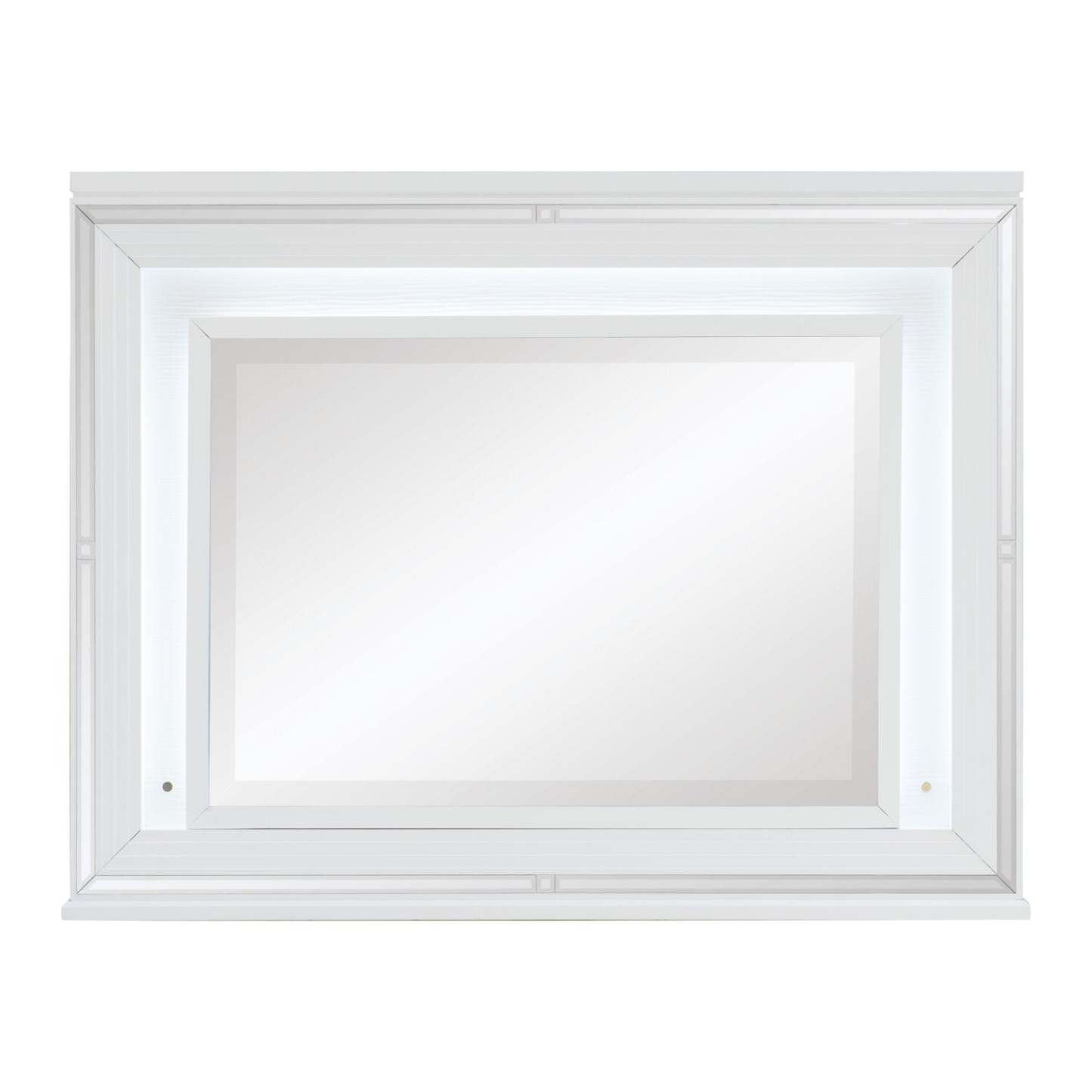 Miroir de commode de chambre Max avec lumière LED, Glam - Blanc | Miroir de commode de chambre à coucher somptueux Max avec éclairage à DEL - blanc