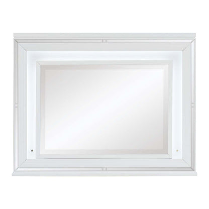 Miroir de commode de chambre Max avec lumière LED, Glam - Blanc | Miroir de commode de chambre à coucher somptueux Max avec éclairage à DEL - blanc