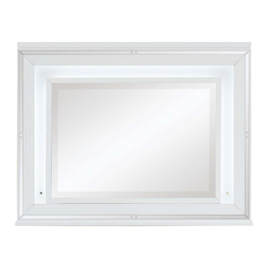 Miroir de commode de chambre Max avec lumière LED, Glam - Blanc | Miroir de commode de chambre à coucher somptueux Max avec éclairage à DEL - blanc