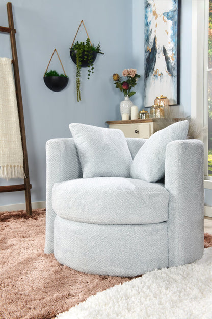 Made in Canada Petite 36 Chenille Fabric Swivel Cuddler Accent Chair - Teddy Star Grey | Fauteuil d’appoint pivotant Cuddler Petite de 36 po fabriqué au Canada en tissu de chenille - gris Teddy Star