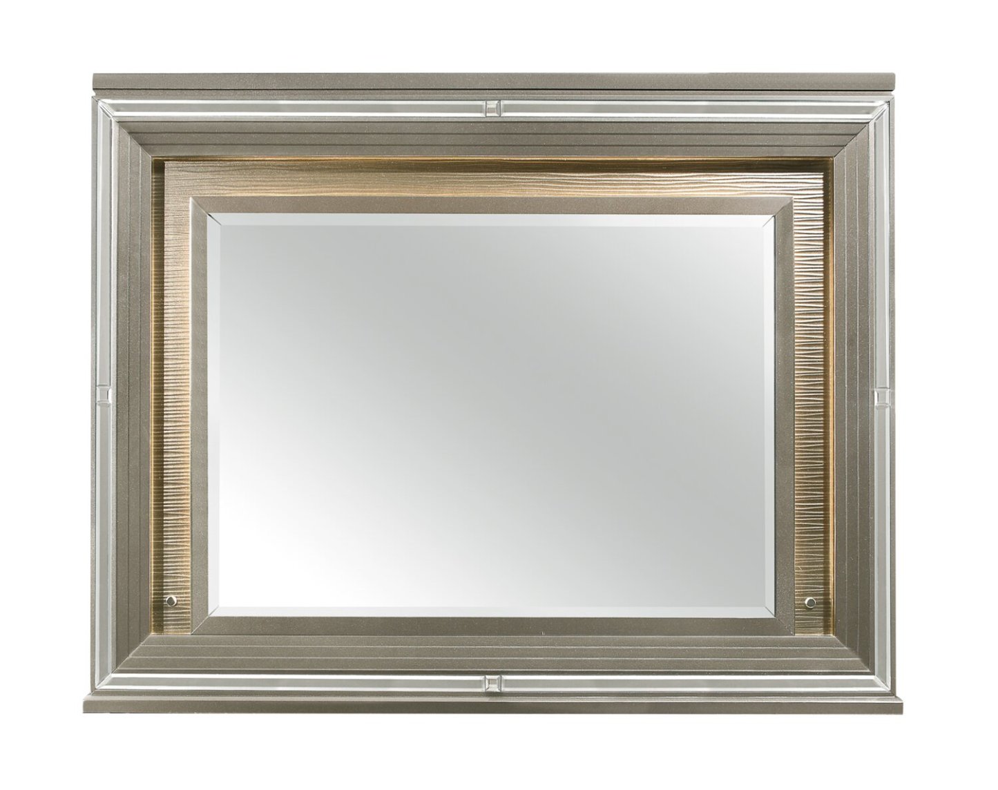 Miroir de commode de chambre Max avec lumière LED, Glam - Argent | Miroir de commode de chambre à coucher somptueux Max avec éclairage à DEL - argenté