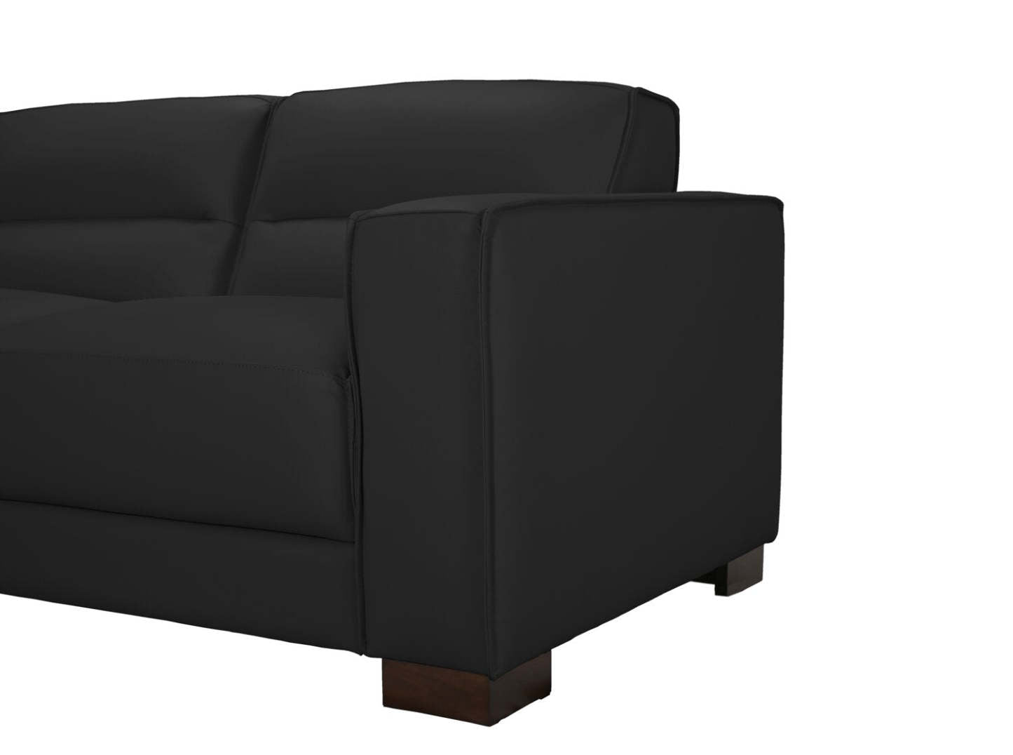 Citadel 3-Piece Left-Facing Top-Grain Genuine Leather Sectional with Wood Legs - Black | Canapé sectionnel gauche Citadel 3 pièces en cuir véritable de qualité supérieure avec pieds en bois - noir