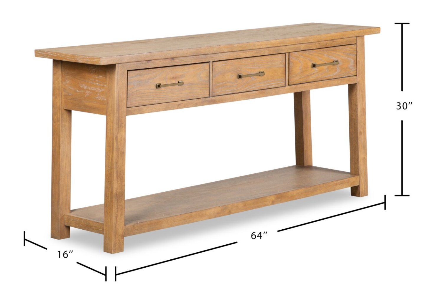 Rhett 64 Modern Sofa Table with Storage and Shelf - Light Brown Oak|Table de salon moderne Rhett de 64 po avec rangement et étagère - chêne brun clair