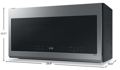 Samsung 2,1 Cu. Fort. Micro-ondes à hotte intégrée avec 400 CFM et affichage LED - Acier inoxydable - ME21DG… | Quatre à micro-ondes à hotte intégrée Samsung de 2,1 pi³ avec 400 pi³/min et affichage à DEL - acier i…