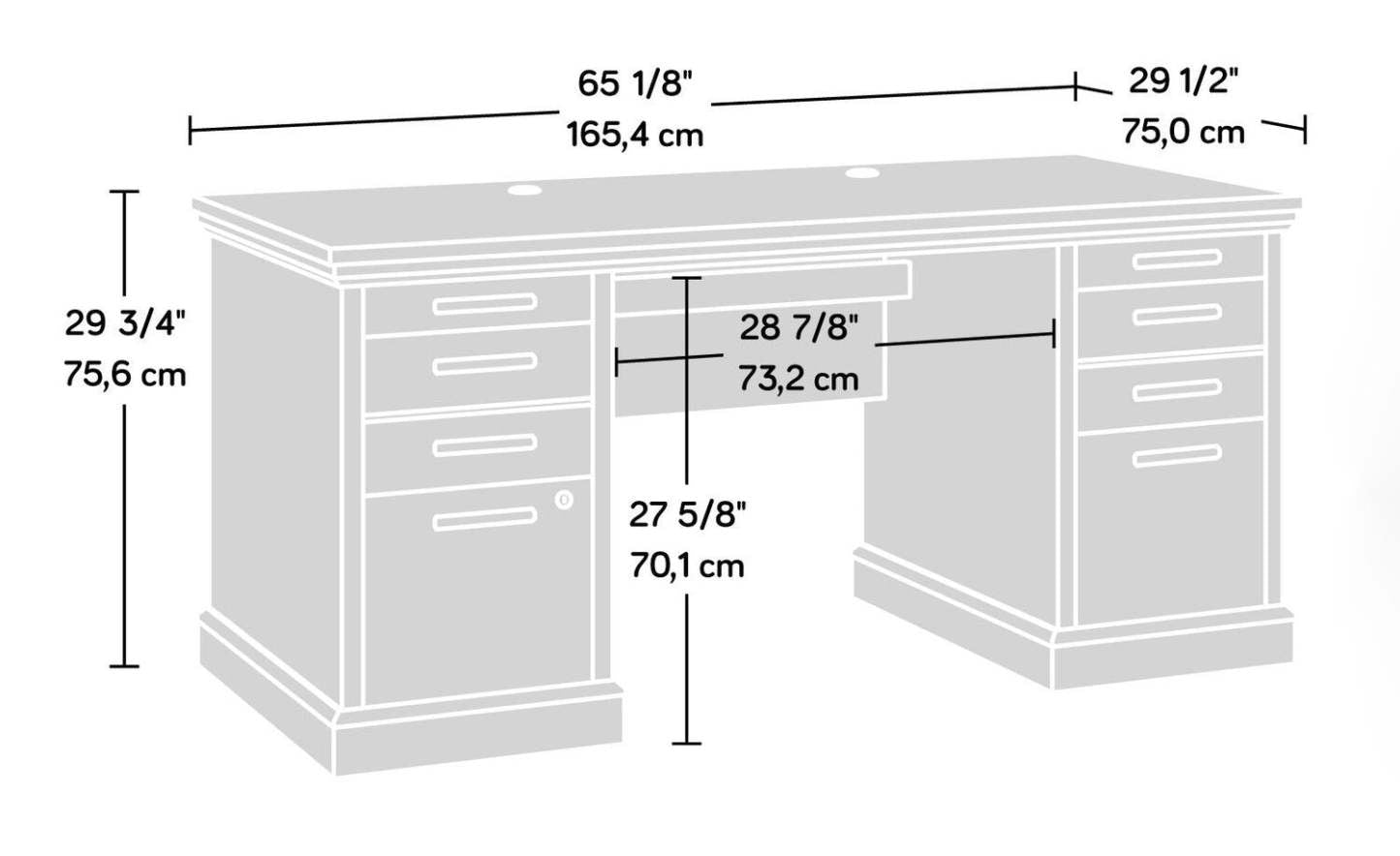 Bureau de direction Akira de 29,53 po à 6 tiroirs - chêne clair