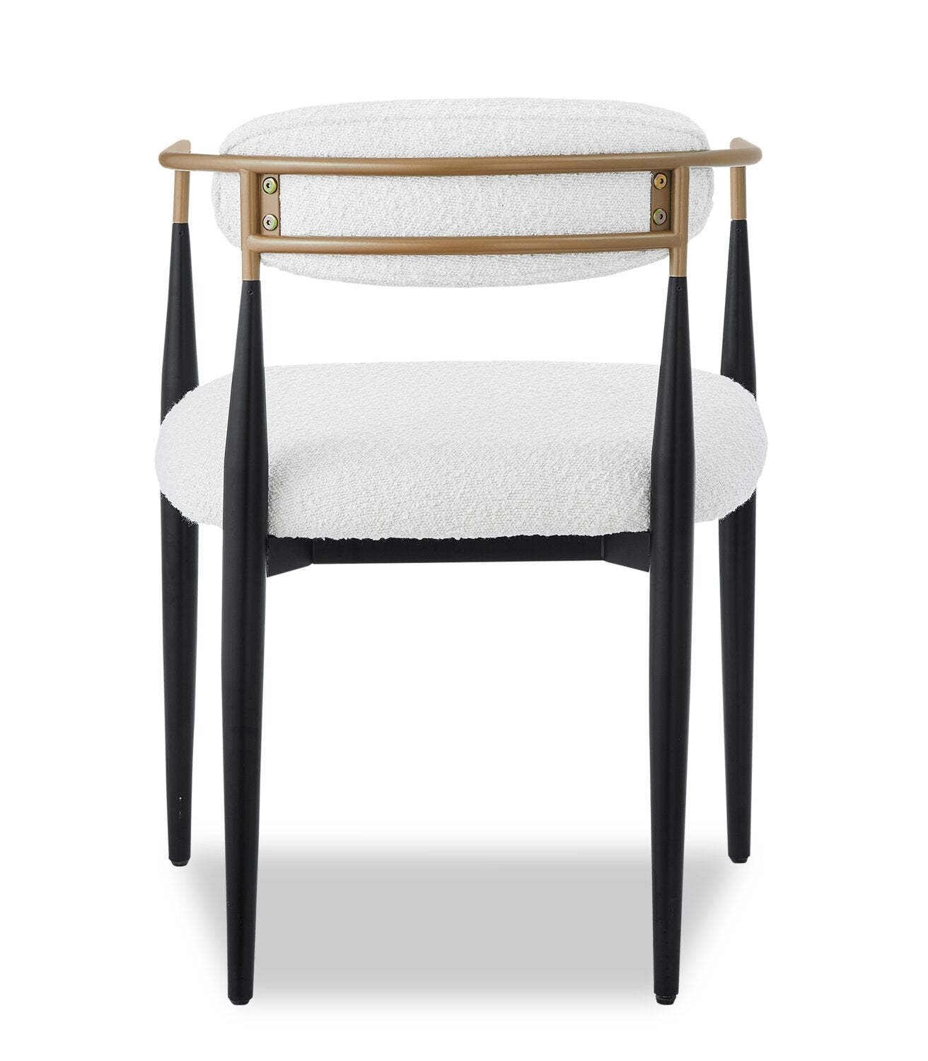 Kort &amp; Co. Fauteuil de salle à manger Capri avec tissu bouclé et accents dorés, métal - Blanc | Chaise de salle à manger à accoudoirs Capri de Kort &amp; Co. en métal avec tissu bouclé et touches dorées - blanche