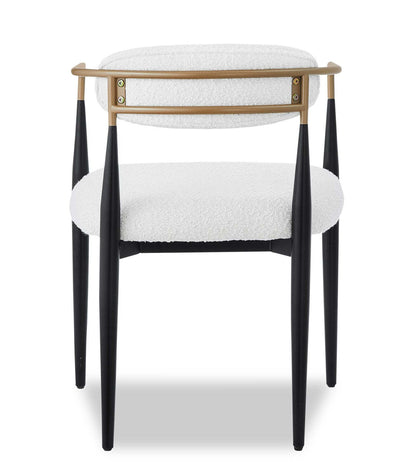 Kort &amp; Co. Fauteuil de salle à manger Capri avec tissu bouclé et accents dorés, métal - Blanc | Chaise de salle à manger à accoudoirs Capri de Kort &amp; Co. en métal avec tissu bouclé et touches dorées - blanche