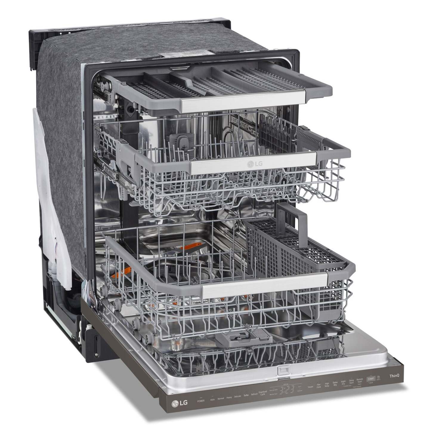 Lave-vaisselle intelligent encastré LG à 44 dBA de 24 po avec commandes sur le dessus et QuadWashMC Pro - Noir inoxydable résistant aux taches…