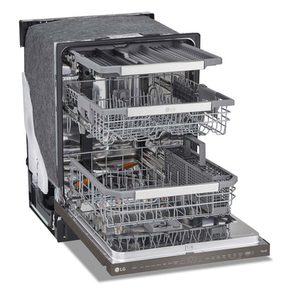 Lave-vaisselle intelligent encastré LG à 44 dBA de 24 po avec commandes sur le dessus et QuadWashMC Pro - Noir inoxydable résistant aux taches…