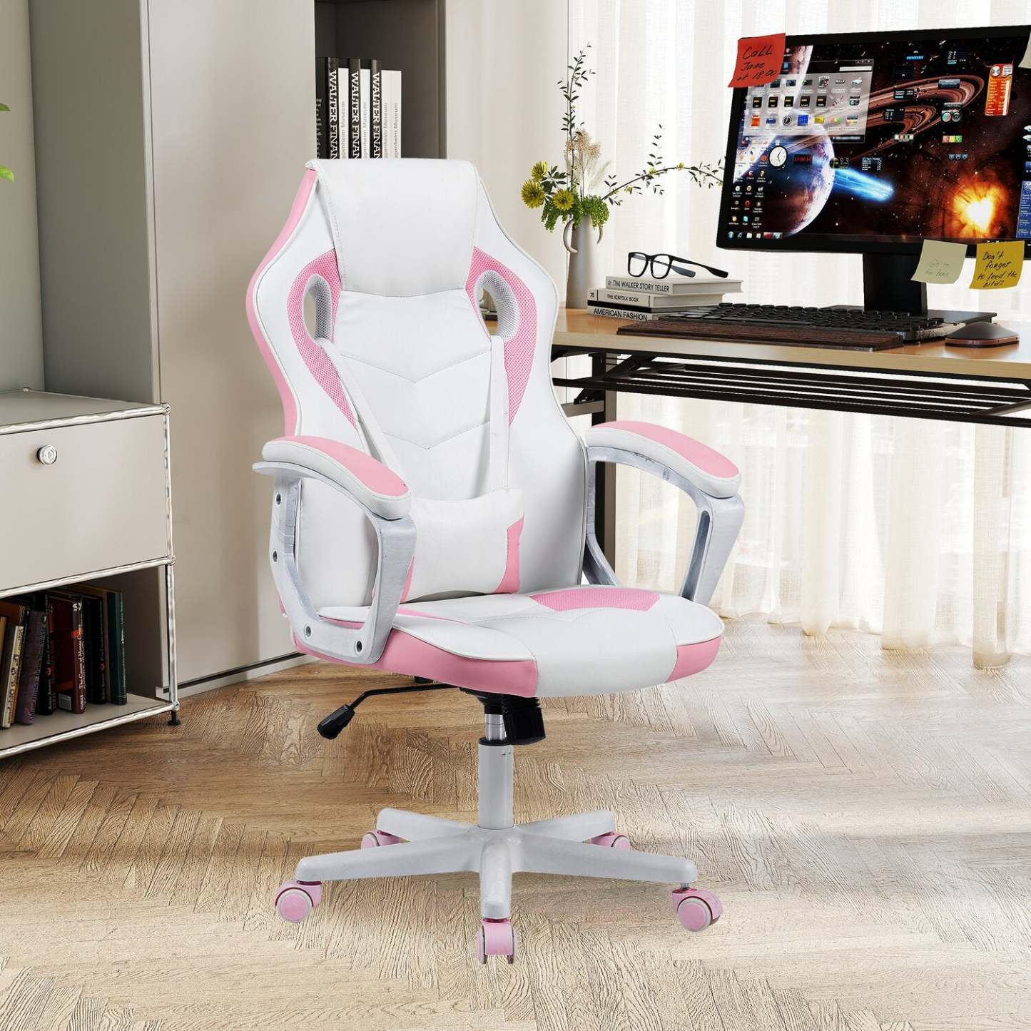 Chaise de jeu ergonomique Velocity 24 - Blanc et rose | Fauteuil de jeu ergonomique Velocity de 24 po - blanc et rose