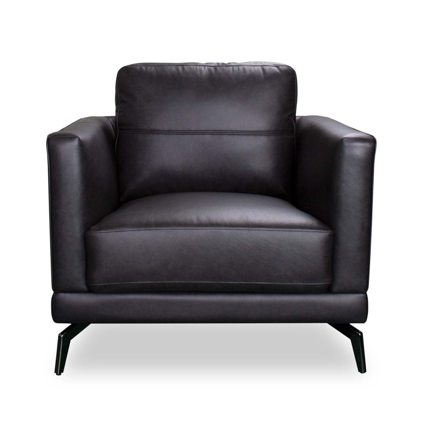 Chaise Melrose 36,5 en cuir véritable de première qualité avec pieds en métal - Noir | Fauteuil Melrose de 36,5 po en cuir de qualité supérieure avec pattes en métal véritable - noir