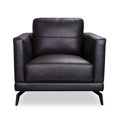 Chaise Melrose 36,5 en cuir véritable de première qualité avec pieds en métal - Noir | Fauteuil Melrose de 36,5 po en cuir de qualité supérieure avec pattes en métal véritable - noir
