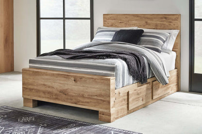 Lit de rangement Derekson naturel avec 2 tiroirs latéraux intégrés - format grand lit | Derekson Storage Bed with 2 Built-In Side Drawers, Natural - Queen Size