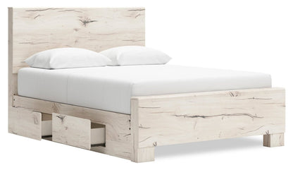 Lit de rangement Derekson blanc rustique avec 2 tiroirs latéraux intégrés - format grand lit | Derekson Storage Bed with 2 Built-In Side Drawers, Rustic White - Queen Size