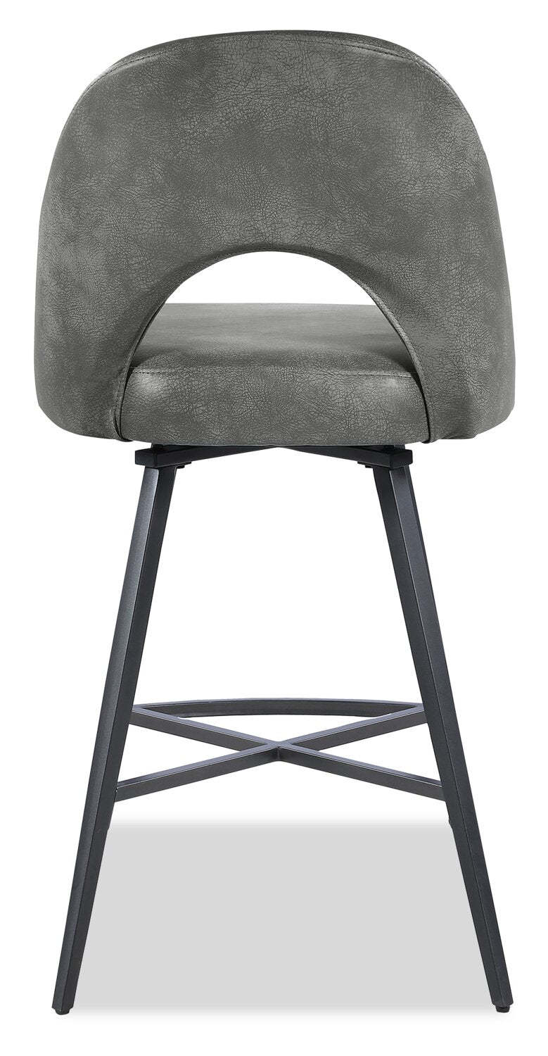 Kort &amp; Co. Tabouret à hauteur de comptoir Bay avec siège pivotant, tissu en cuir végétalien, métal - Gris | Tabouret Bay de Kort &amp; Co. de hauteur comptoir en tissu de cuir végétalien et en métal avec siège pivotant - gris