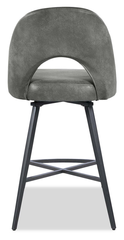 Kort &amp; Co. Tabouret à hauteur de comptoir Bay avec siège pivotant, tissu en cuir végétalien, métal - Gris | Tabouret Bay de Kort &amp; Co. de hauteur comptoir en tissu de cuir végétalien et en métal avec siège pivotant - gris