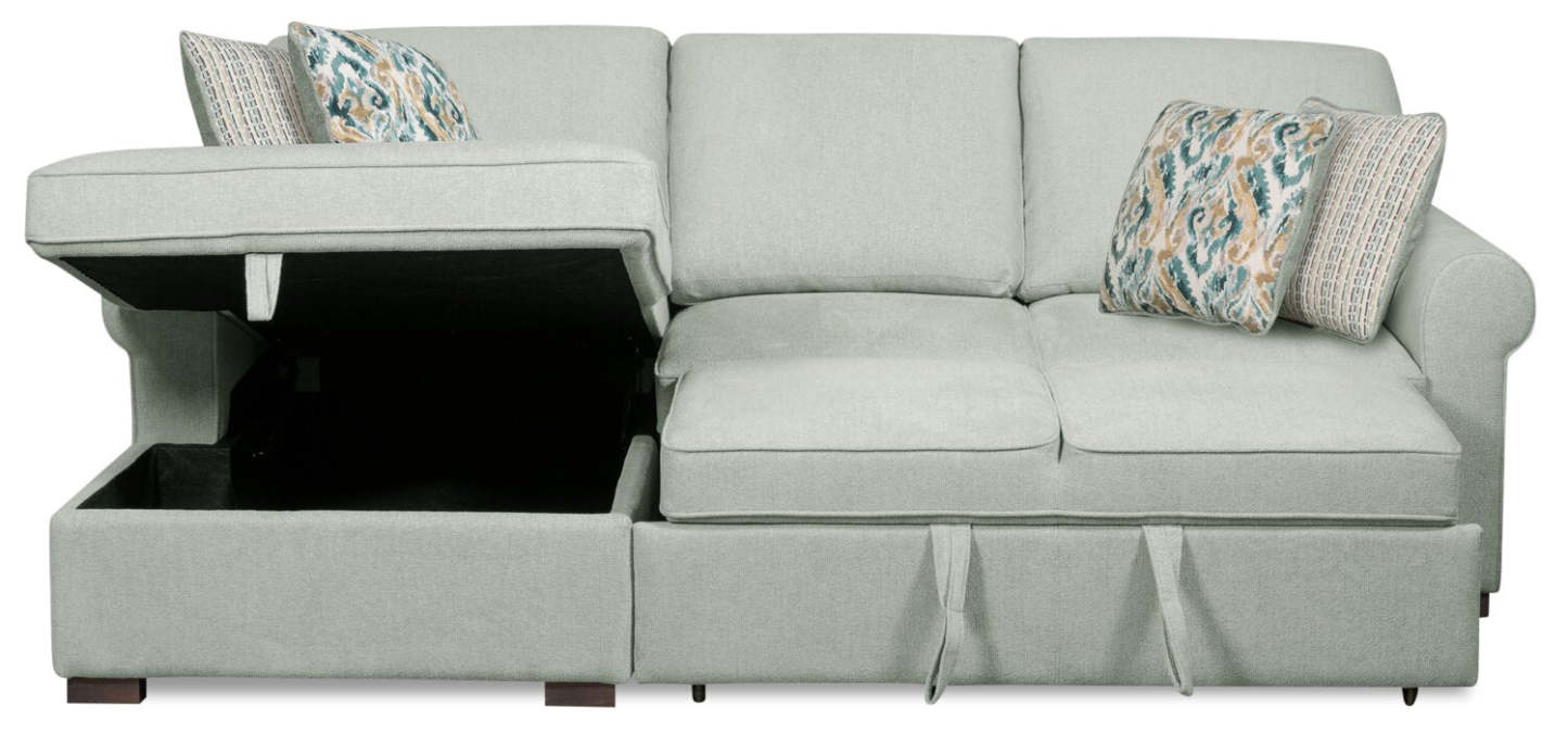 Scott Living Haven 2-Piece Left-Facing Chenille Fabric Sleeper Sectional with Storage Chaise - bleu écume de mer | Sofa-lit sectionnel de gauche Haven de Scott Living 2 pièces en tissu de chenille avec fauteuil long de rangement - bleu écume de mer