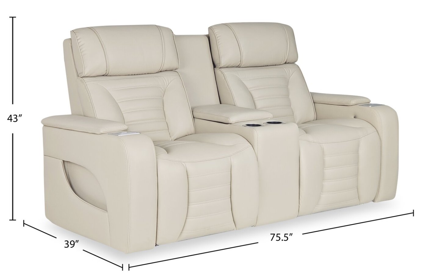 Zen 75.5 Tissu d'apparence cuir Canapé de massage inclinable électrique avec console réfrigérée - Abricot