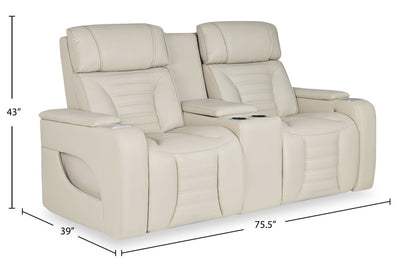 Zen 75.5 Tissu d'apparence cuir Canapé de massage inclinable électrique avec console réfrigérée - Abricot