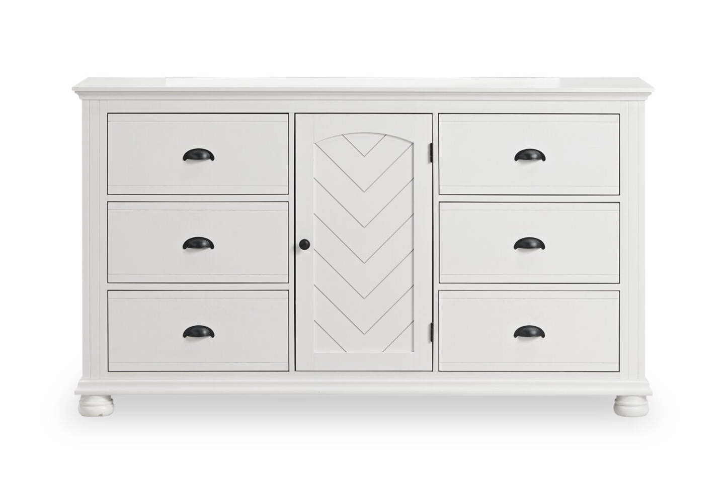 Ella 6 pièces Ensemble de chambre à coucher avec lit à panneaux, commode, miroir et table de nuit, blanc - Taille King | Ensemble de chambre à coucher Ella 6 pièces blanc avec lit à panneaux, commode, miroir et table de nuit - format très grand lit