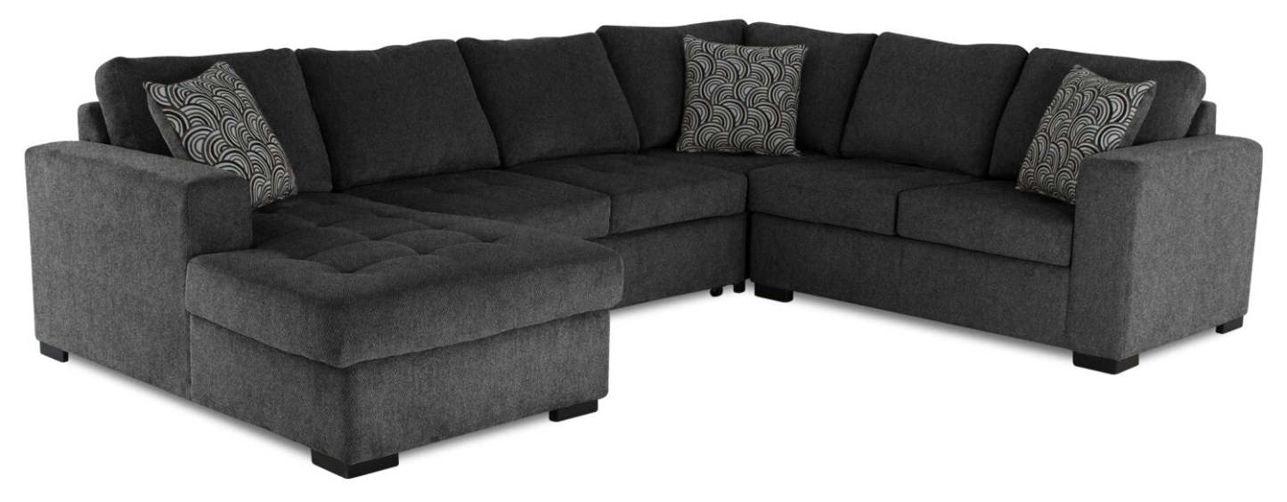 Fabriqué au Canada, sectionnel convertible Legend 4 pièces en tissu chenille avec chaise longue de rangement - gris poivre