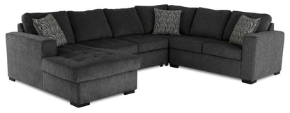Fabriqué au Canada, sectionnel convertible Legend 4 pièces en tissu chenille avec chaise longue de rangement - gris poivre