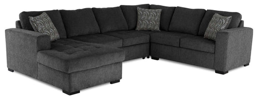 Fabriqué au Canada, sectionnel convertible Legend 4 pièces en tissu chenille avec chaise longue de rangement - gris poivre