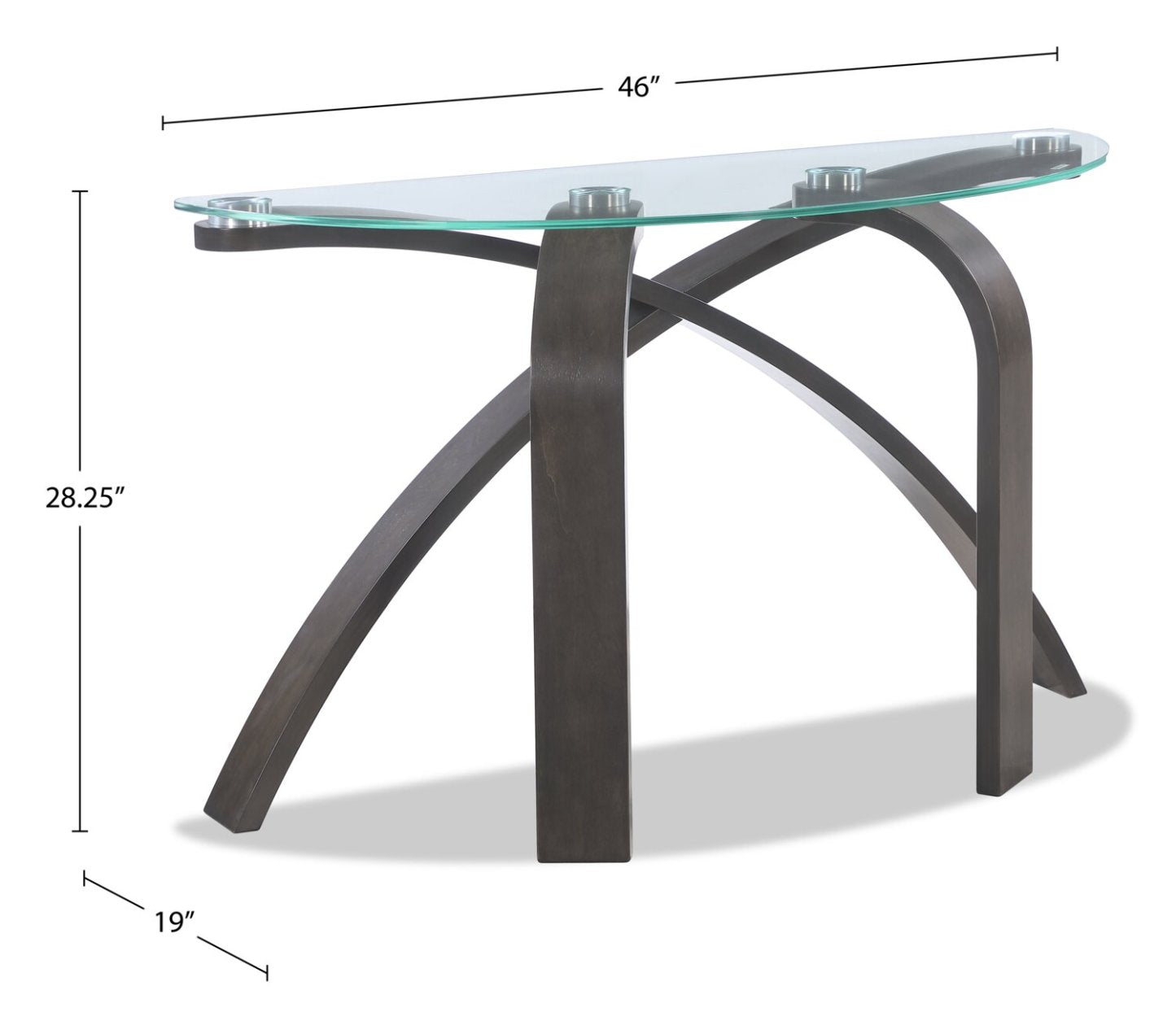 Jorja 46 Modern Glass Top Sofa Table - Brown with Bentwoood Legs|Table de salon moderne Jorja de 46 po avec dessus en verre - brune avec pattes en bois cintré