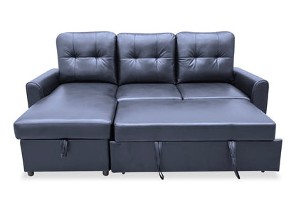 Carter 2-Piece Left-Facing Leather-Look Fabric Sleeper Sectional with Storage Chaise - Black | Canapé-lit sectionnel gauche Carter 2 pièces en tissu d’apparence cuir avec chaise longue de rangement - noir
