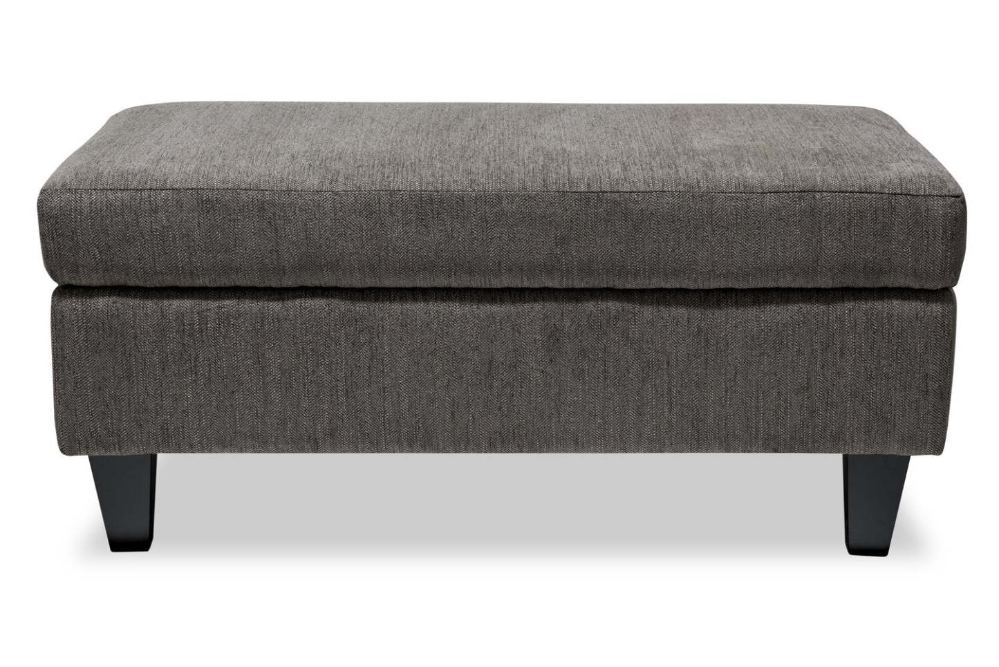 Made in Canada Nofia 44 Chenille Fabric Storage Ottoman with Wood Legs - Charcoal Grey | Pouf de rangement Nofia de 44 po fabriqué au Canada en tissu de chenille avec pattes en bois - gris anthracite