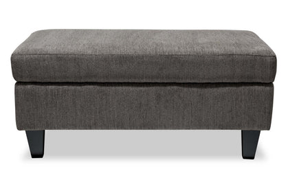 Made in Canada Nofia 44 Chenille Fabric Storage Ottoman with Wood Legs - Charcoal Grey | Pouf de rangement Nofia de 44 po fabriqué au Canada en tissu de chenille avec pattes en bois - gris anthracite