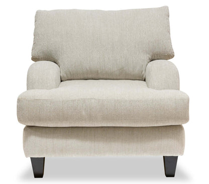 Fauteuil Nofia de 36 po fabriqué au Canada en tissu de chenille avec pattes en bois - beige lin