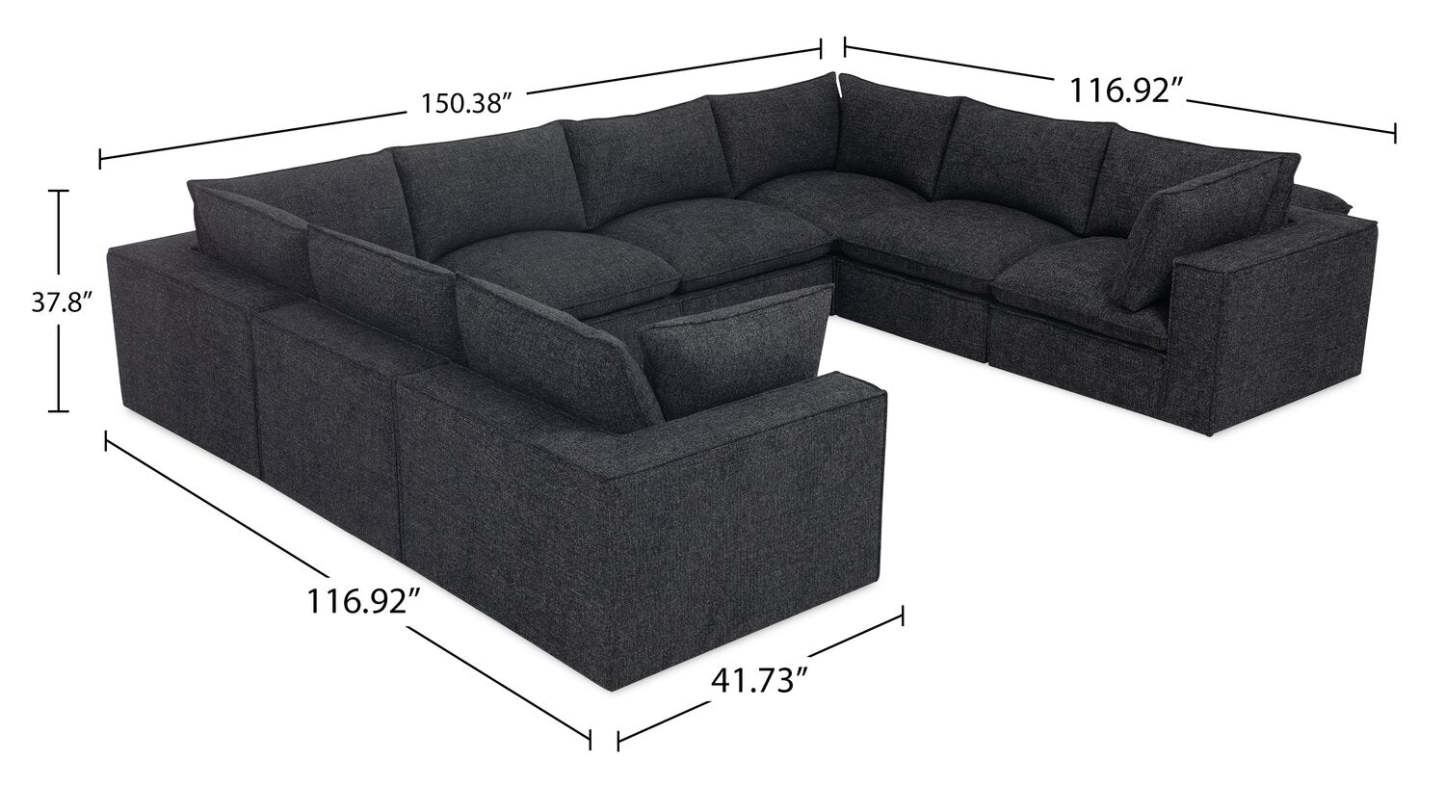 Fusion modulaire 8 pièces en tissu chenille gris anthracite avec coussins de dossier amovibles en plumes | Canapé sectionnel modulaire Fusion 8 pièces en tissu chenille gris anthracite avec coussins de dossier amovibles en couette et plumes
