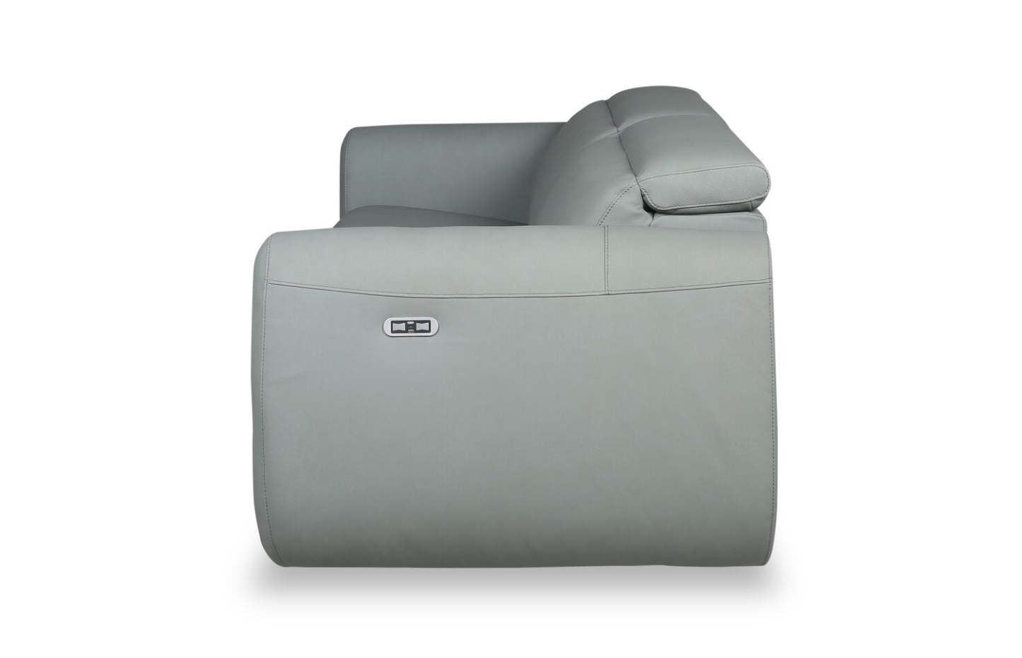 Sofa à inclinaison électrique Gianna de 76 po en cuir véritable avec appuie-têtes électriques et ports USB - bleu spa