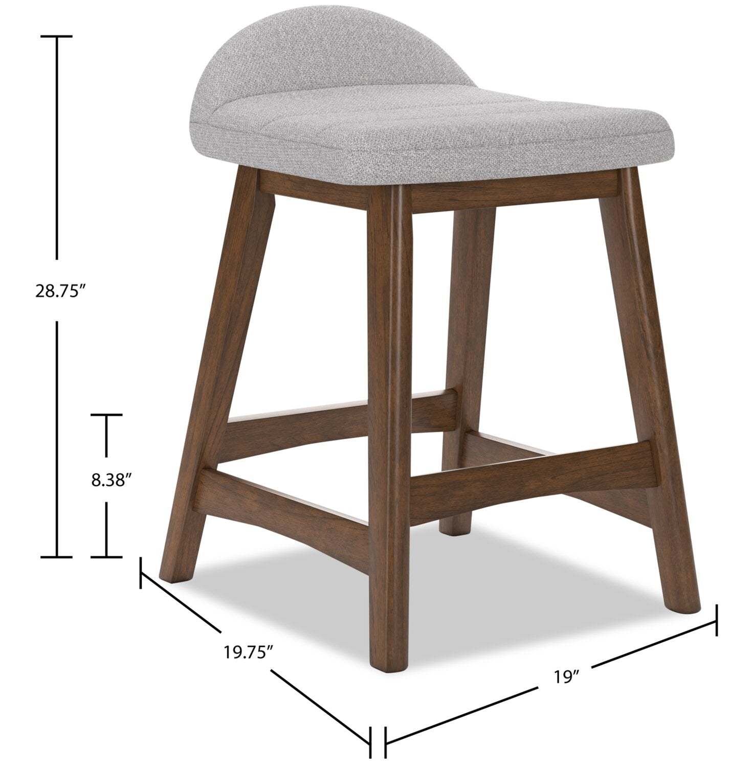 Tabouret à hauteur de comptoir Jovi avec tissu d'apparence lin, bois - gris | Tabouret Jovi de hauteur comptoir en tissu d'apparence lin et en bois - gris