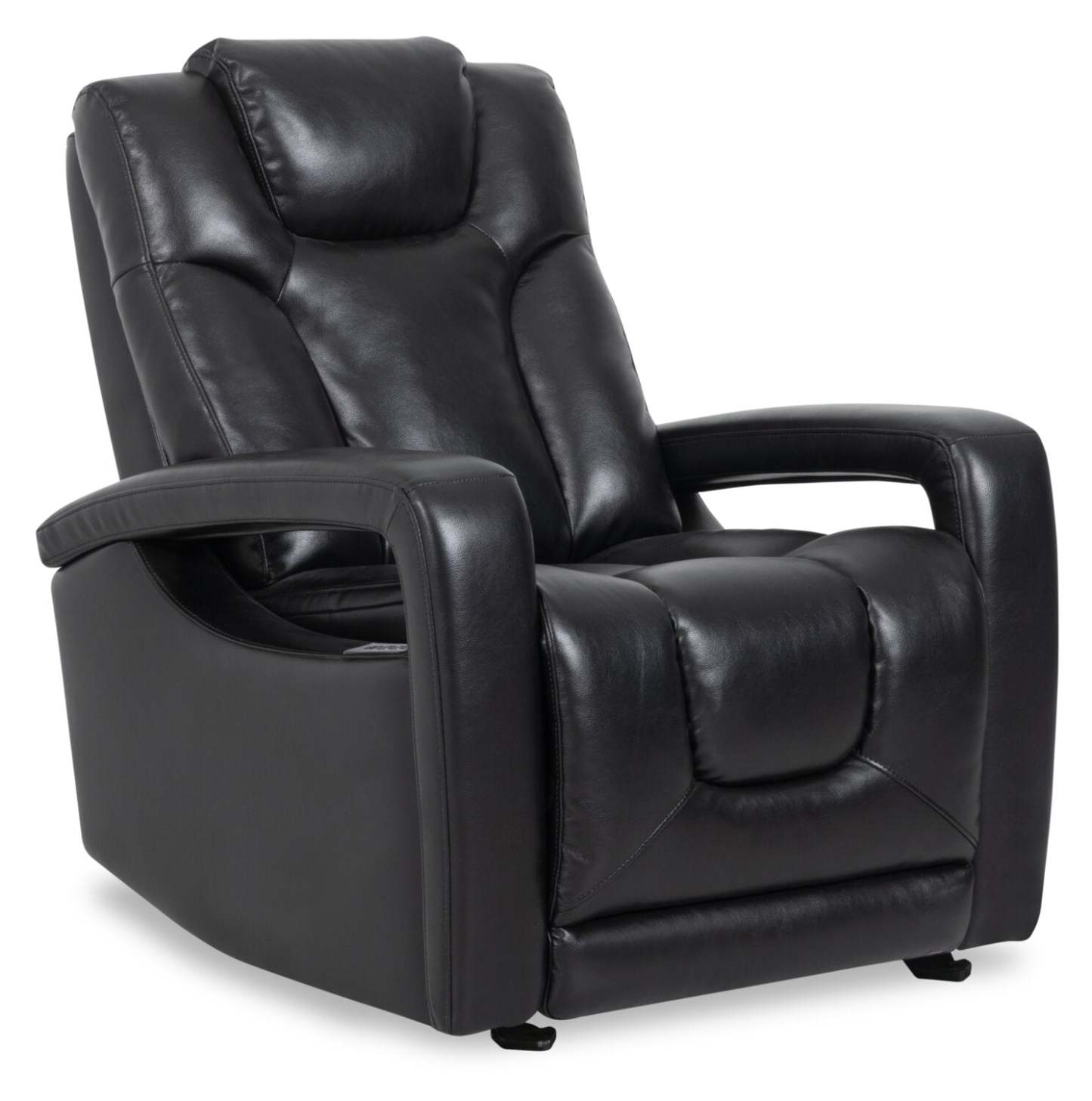 Fauteuil à inclinaison électrique Kenzo de 35 po en tissu d’apparence cuir avec appuie-tête électrique, repose-pieds et port USB - noir